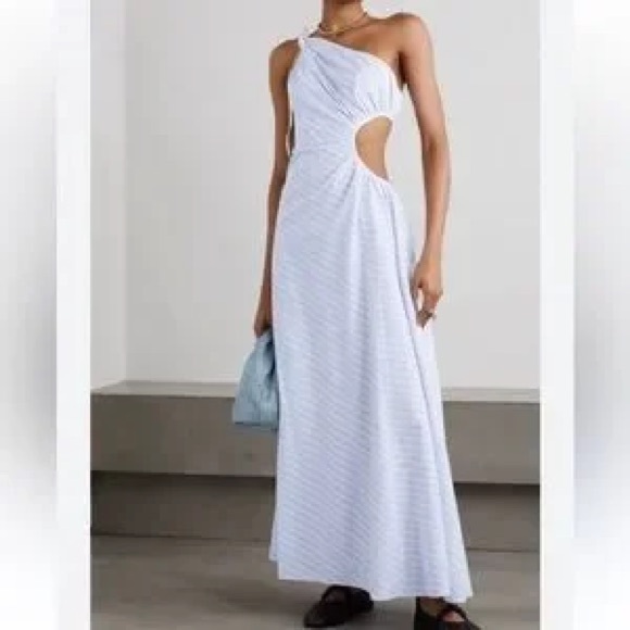 STAUD Jayla Dress - Sky Blue One-Shoulder Cutout Dress - Picture 1 of 4
